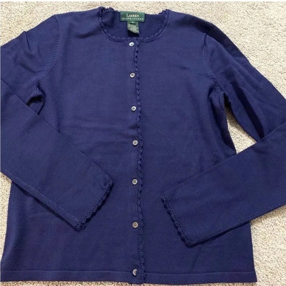 Lauren Ralph Lauren Vintage Petites Silk Long Sleeve Button Down Cardigan - Picture 1 of 6
